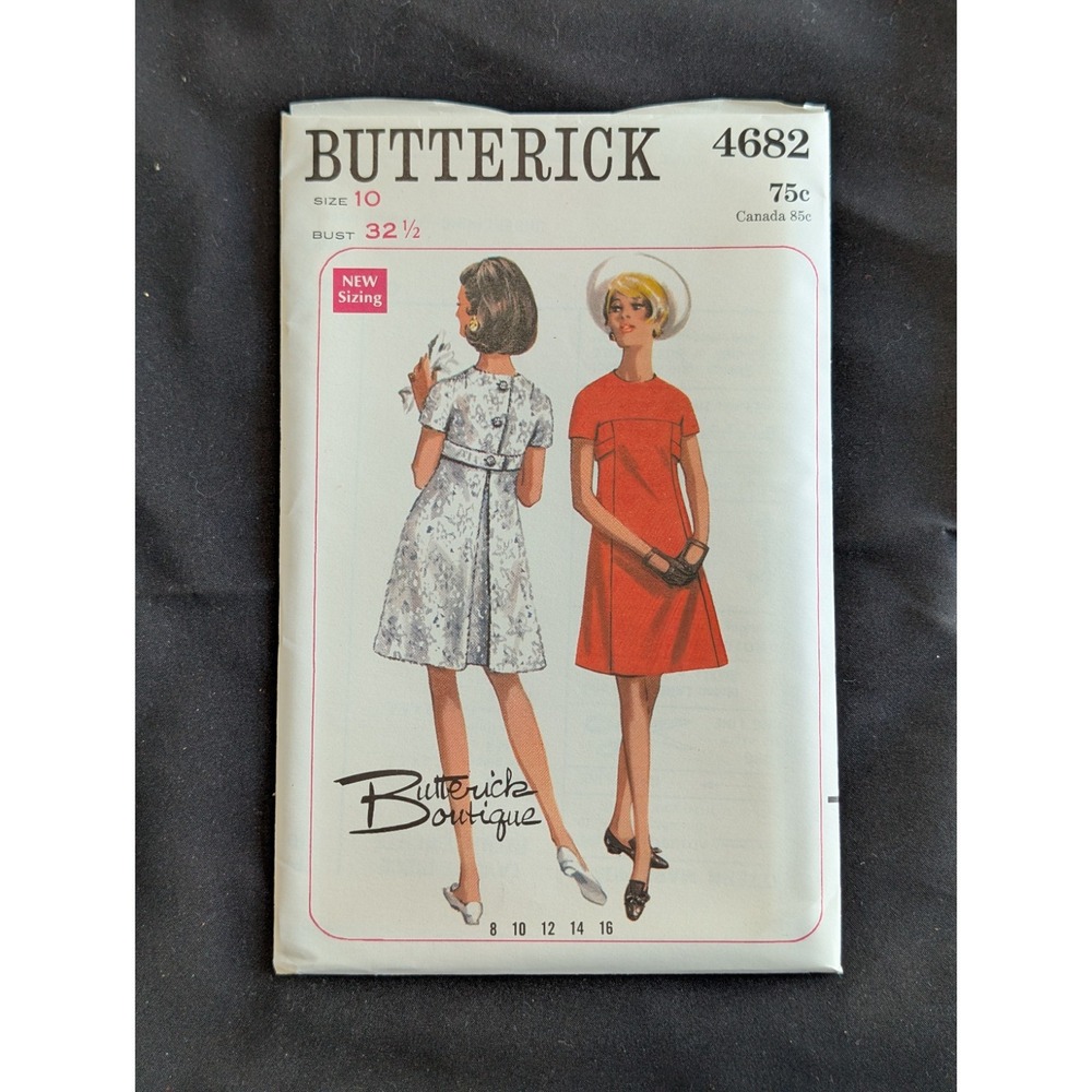 VTG 1968 Butterick 4682 Uncut Dress Size 10 Bust 32.5 Mod Retro Pattern